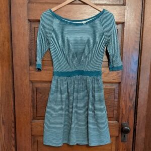 Anthropologie Teal and White Striped Mini Dress